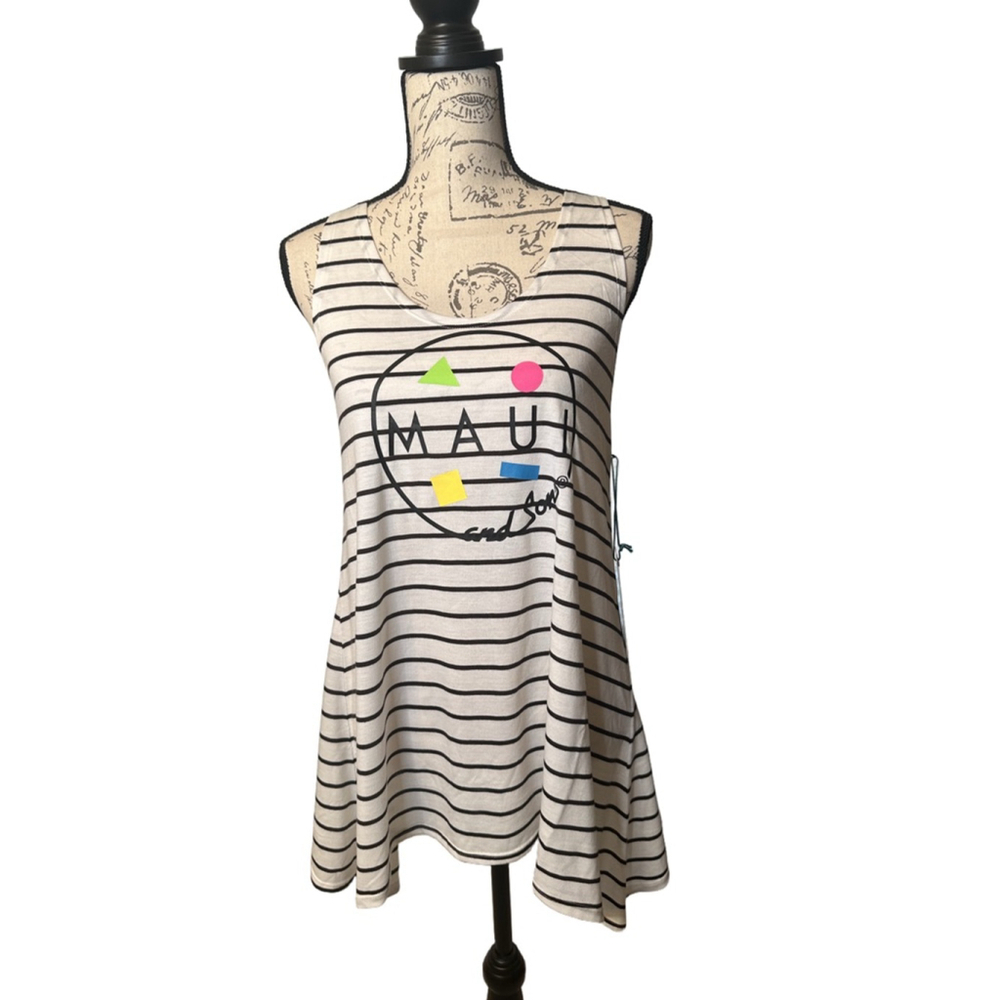 Maui and Sons Medium NWT Black and White Striped Tank Top